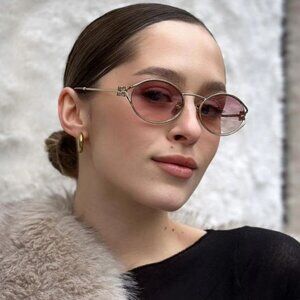 Miu Miu Women Sunglasses Gold Brown Gradient Violet Oval MU52YS 5AK06S BRAND NEW